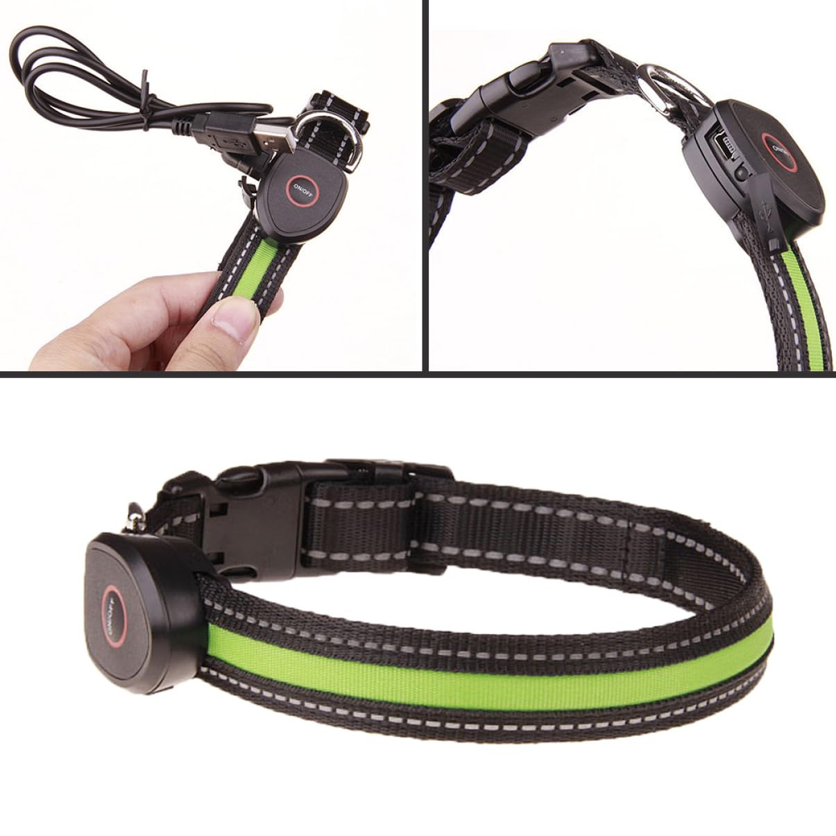 Mipcase 3 Pezzi Collare Led Per Cani Collare Per Animali Domestici Ricaricabile Notte Camminata Sicurezza Verde Taglia S