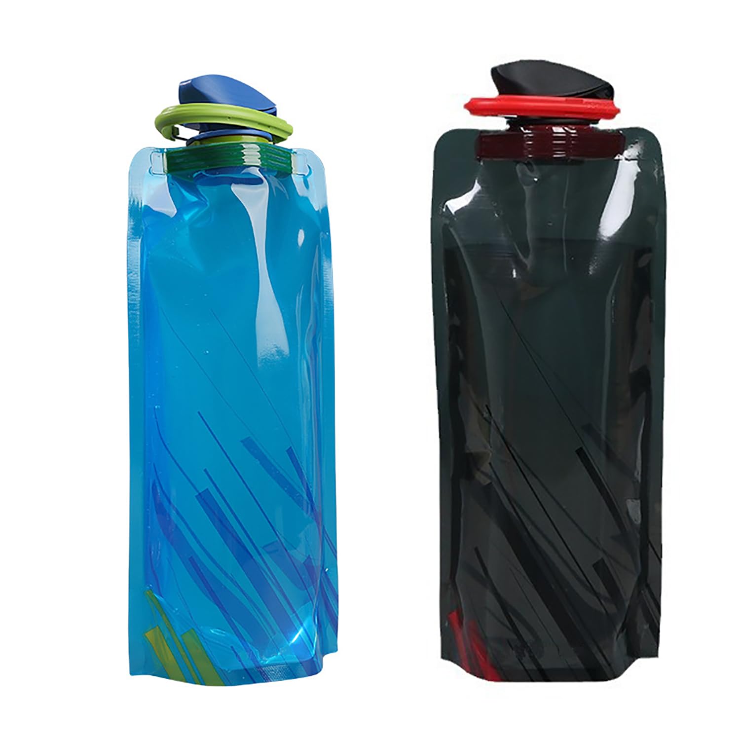 2 Bottiglie Pieghevoli Riutilizzabili 700ml - Con Clip, Senza BPA, Per Escursioni, Viaggi, Festival, Colori Nero E Blu