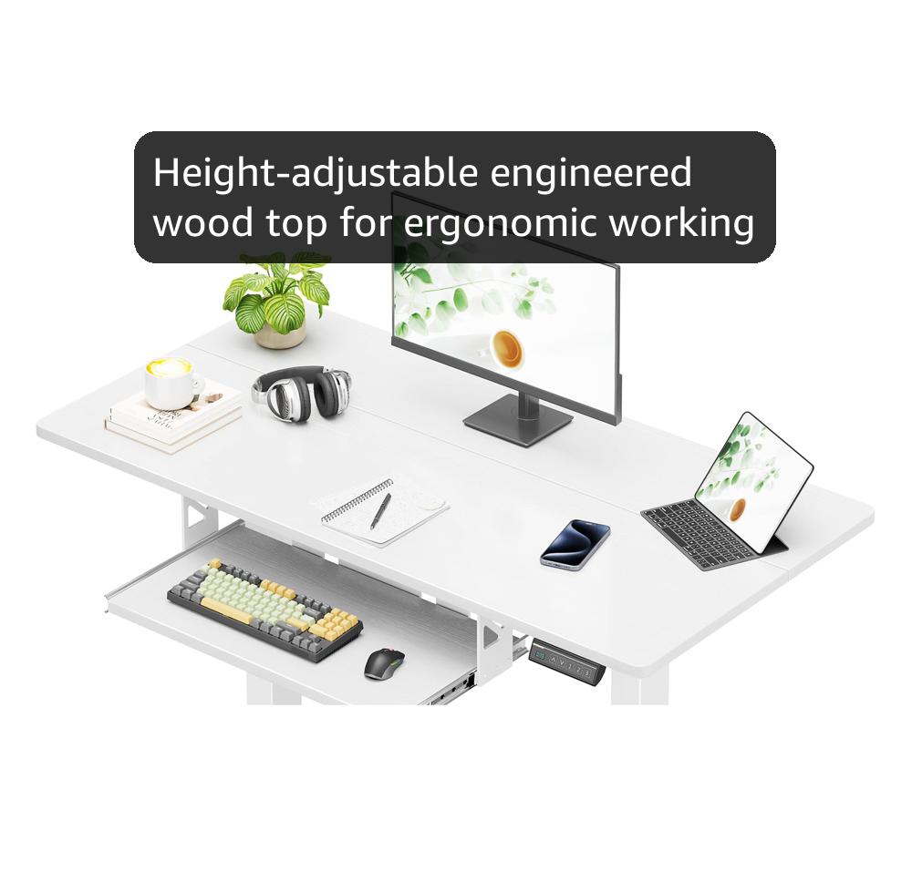 Casaottima Electric Standing Desk with Keyboard Tray, 40 Inch Height Adjustable Small Table, Sit Stand Table, Writing Computer Desk for Home, Office, Workstation, White