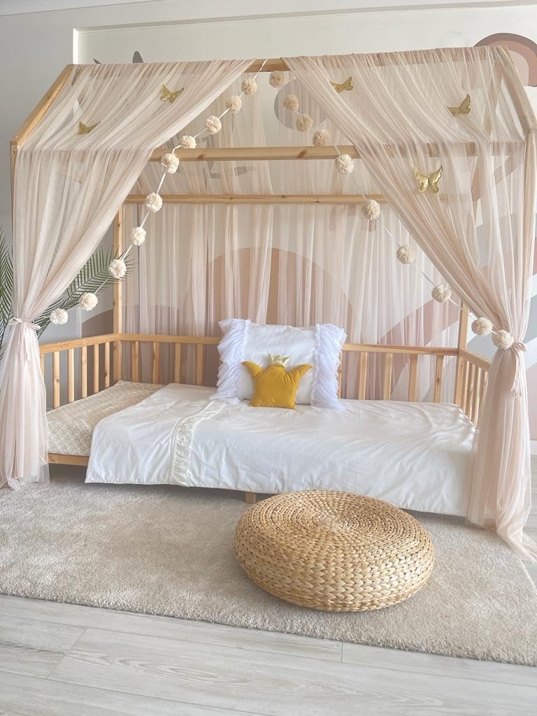 Baby Fancyroom Letto a baldacchino per letto dei bambini, per cameretta dei bambini, tenda a baldacchino, per ragazze, camera della principessa (beige, 360 cm, con 5 farfalle dorate)