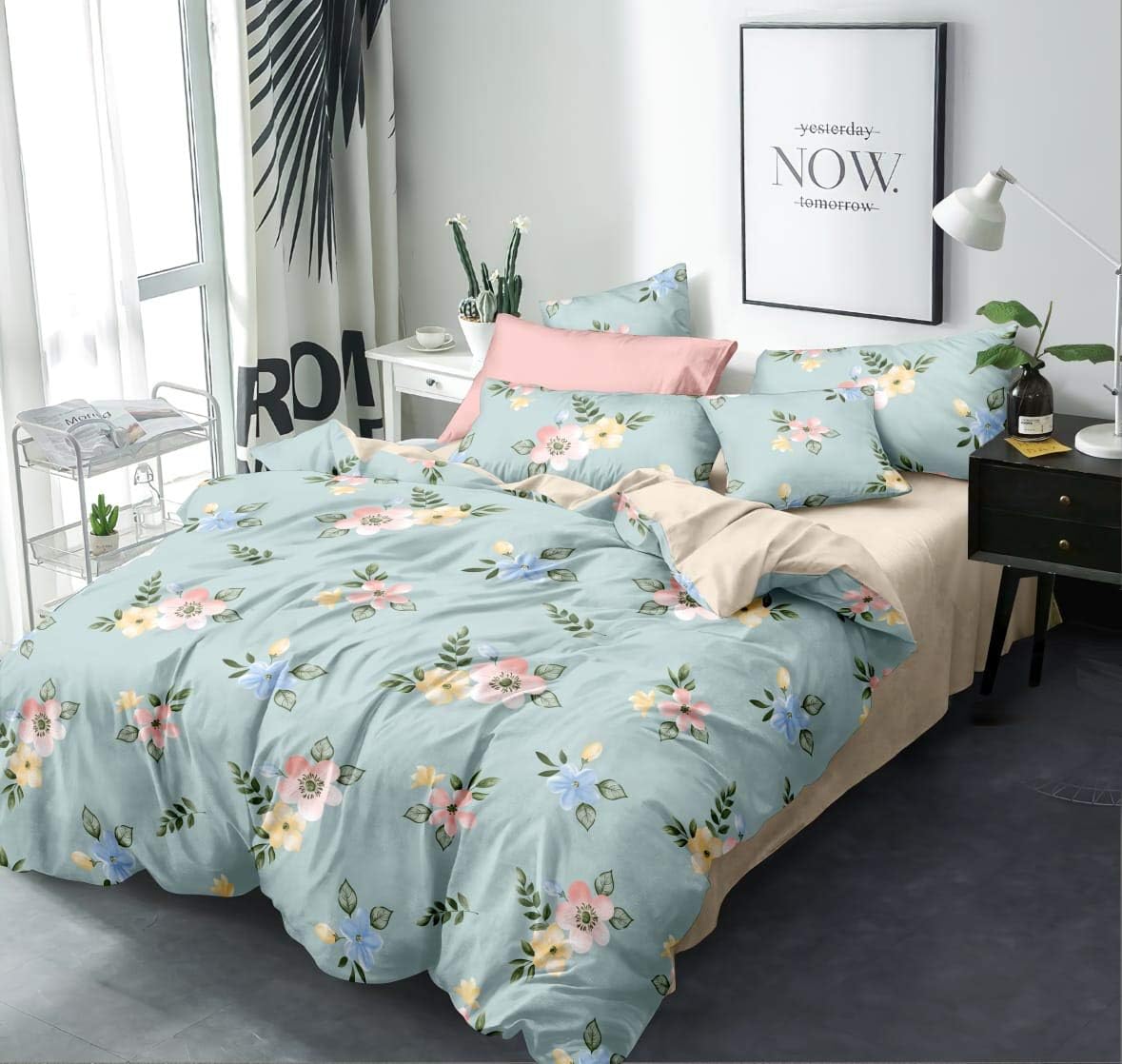 TIB 130 GSM Cotton Feel Polycotton Quilt Cover Blanket Cover Razai Duvet Cover for Single Size Duvets with Zip, 60"x 90", Green