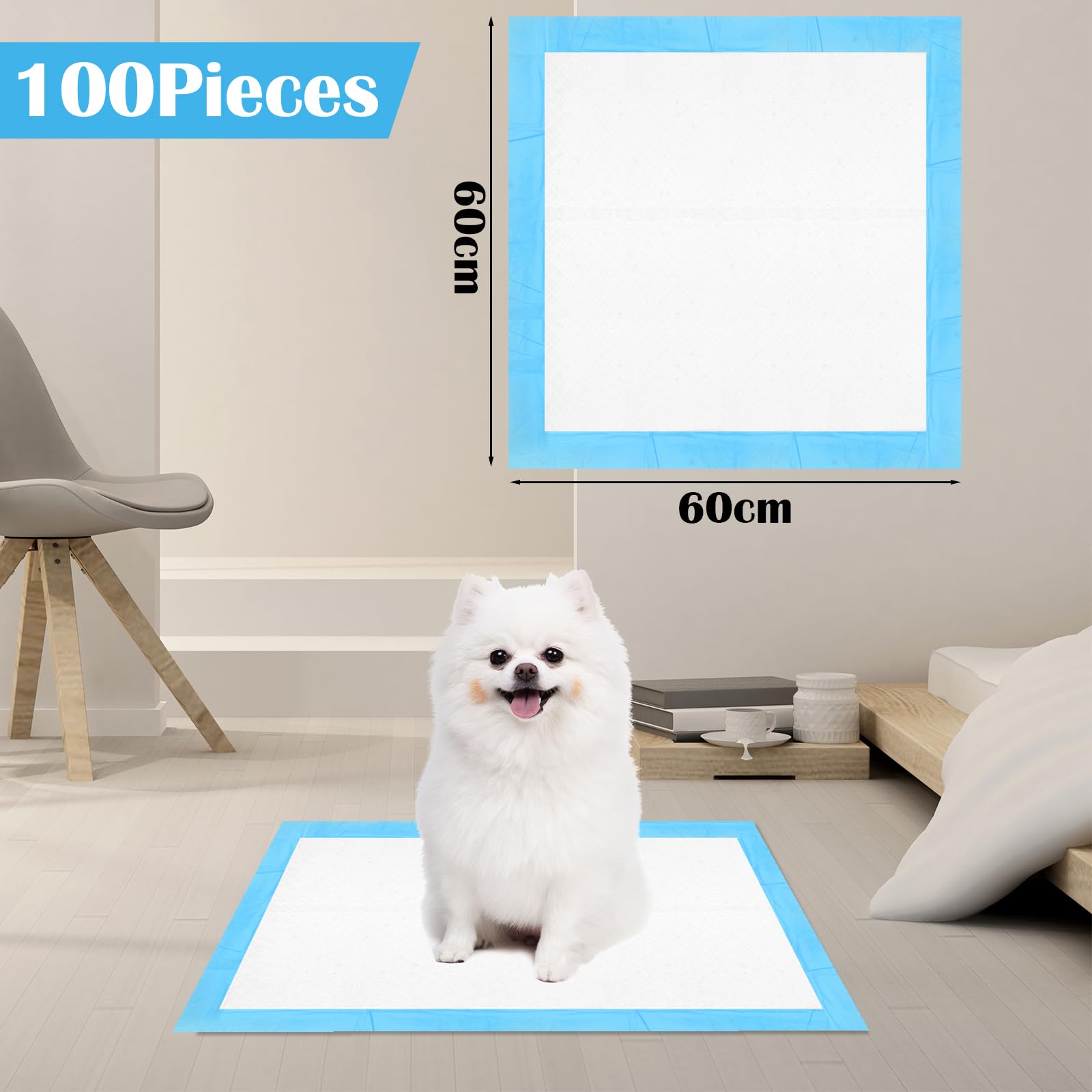 100 sztuk Poduszki do sikania dla zwierząt, jednorazowych podkładek do przewijania, 60x60 cm, podkładki jednorazowe, do treningu, szczelna