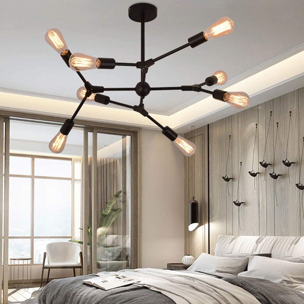 Chandelier Modern 8 Lights Industrial Iron Ceiling Light Fixture Sputnik Mid Century Pendant Lighting Fixture for Kitchen Dining Room Living Room,Black,6 Lights
