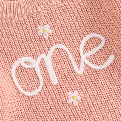 L&ieserram Baby Mädchen Jungen 1. Geburtstag Gestrickt Pullover Jumper Langarm Strickpullover Pulli Kleinkinder Kleidung Outfit Knitted Sweater 1 Jahr (Gänseblümchen - Pink, 12-18 Months)