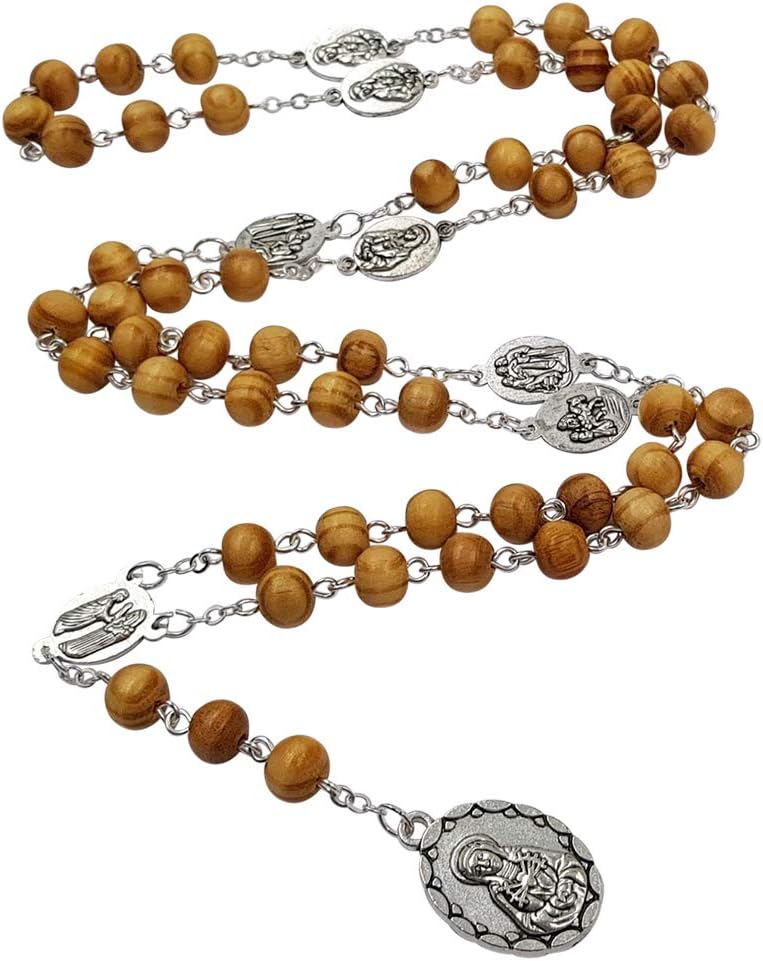 TALISMAN4U Seven Sorrows of Mary Rosary Chaplet Wooden Beads Catholic Jewelry Necklace for Women Men with Rosary Box