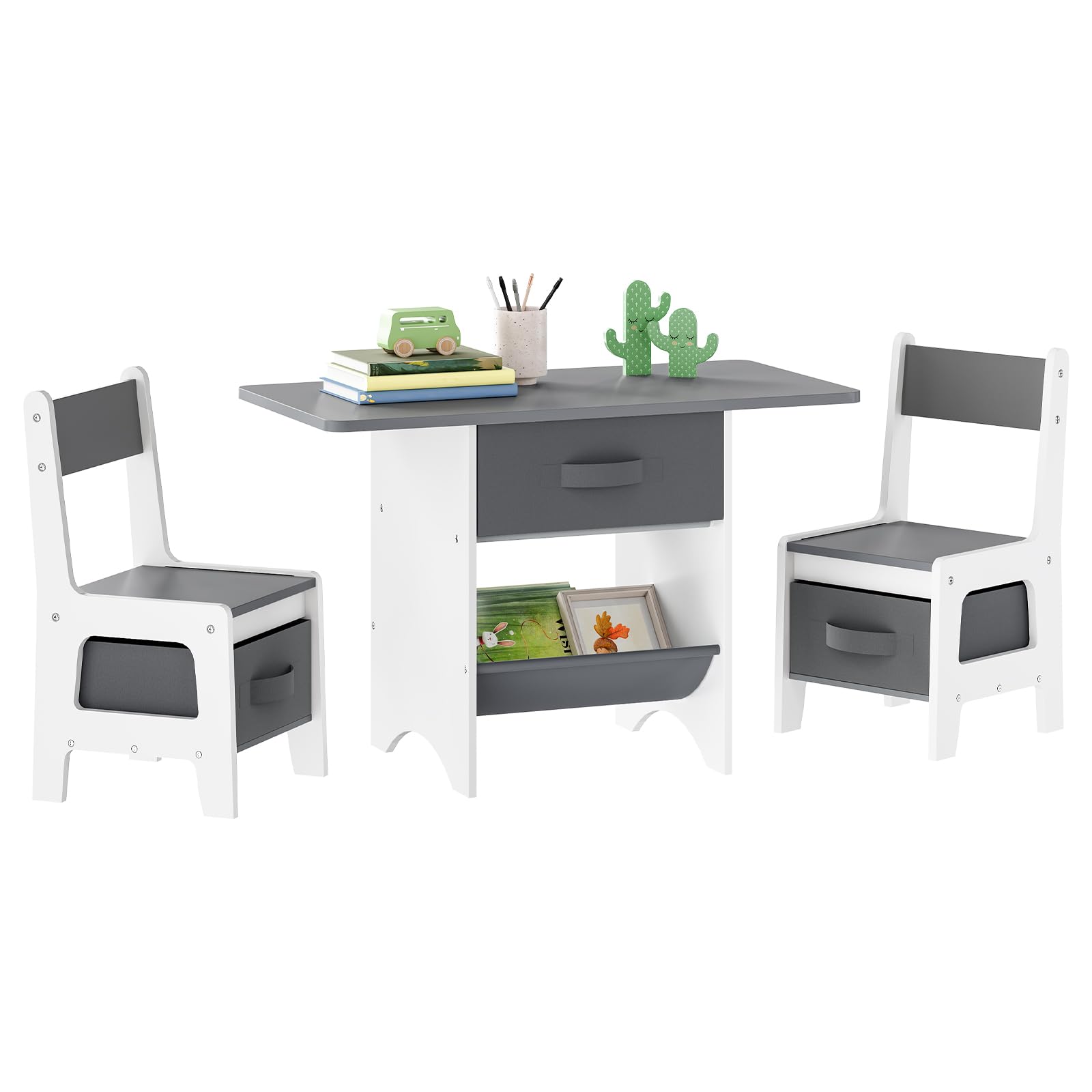 Amazon.com: HOOBRO Toddler Table and Chair Set, 3 in 1 Wooden Kids ...