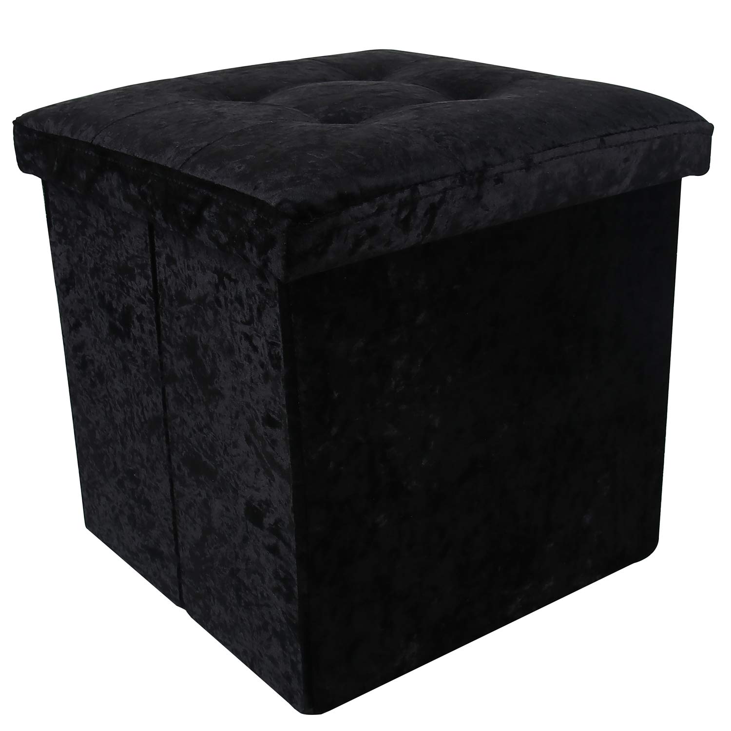 DANIEL JAMES Housewares Crushed Velvet Ottoman Foot Stool Storage Box Furniture Seat Rest Cube Foldable (Black)