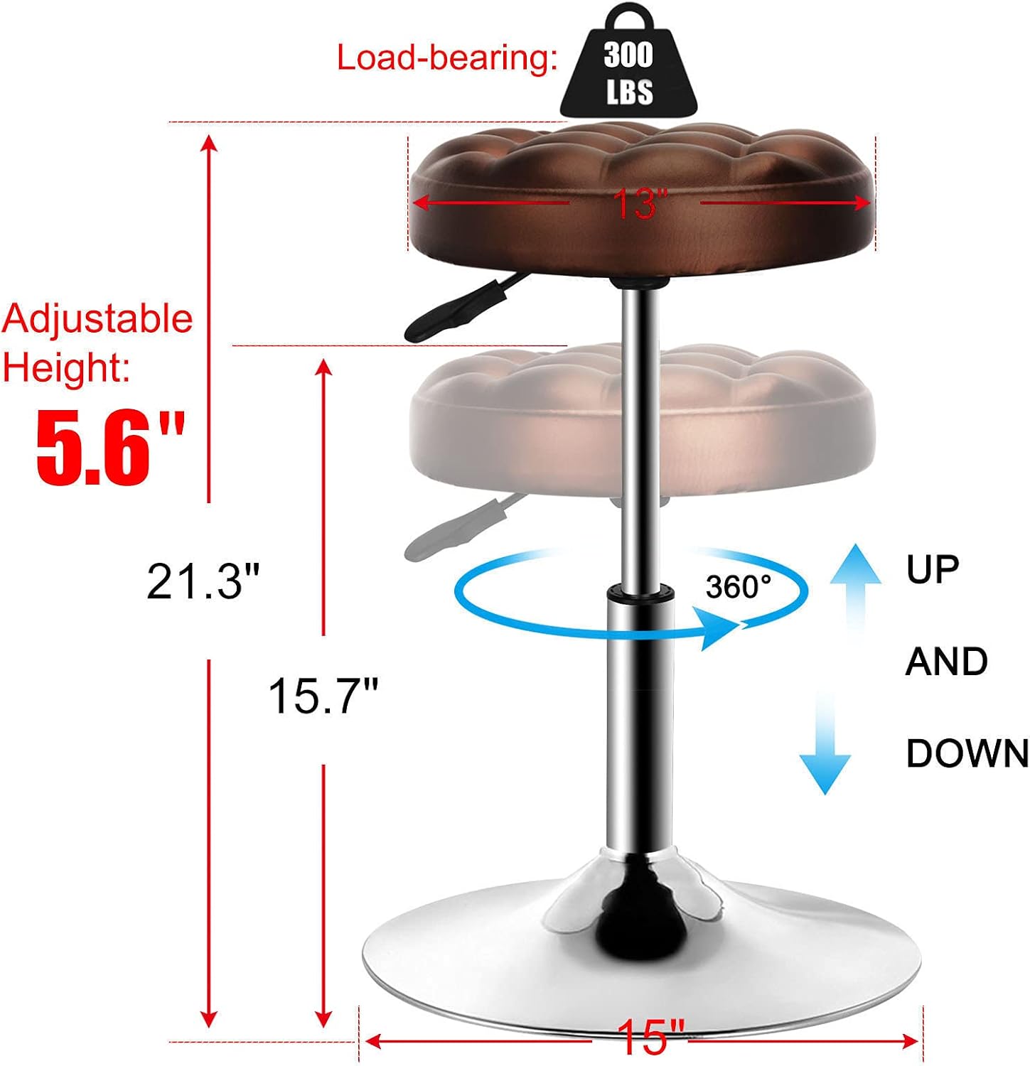 QiCheng&LYS Thick Padded Leather Shop Stool - Height Adjustable Counter & Desk Stool - Brown Bread