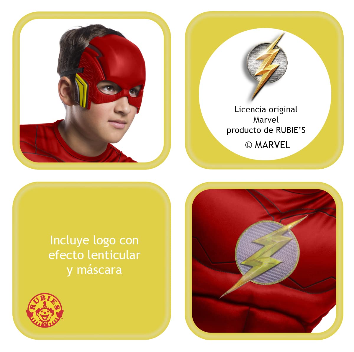Rubies Disfraz Flash Black Line para niños, Jumpsuit con pecho musculoso y máscara, Oficial DC Comics, Warner Bros, para Carnaval, Navidad y cumpleaños