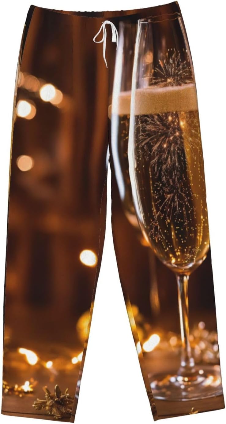 Wine Cup Print Fashion Cozy Womens Flannel Pajama Pants,Perfect For Christmas And Everyday Wear