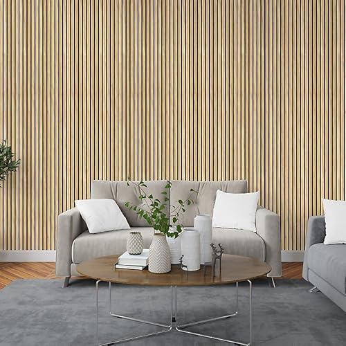 Acoustic Wall Panels 600MM X 2400MM Pack of 4 Soundproof Decorative Panels for Noise Reduction in Studio, 3D Slat Wall Panelling 5.76m² per Pack (Natural Oak 01A)