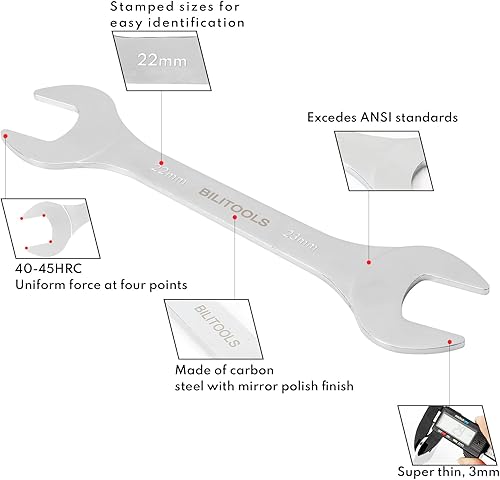 Miniatura 3 de BILITOOLS Juego de llaves de extremo abierto superfinas, 18 piezas métricas de 5.5 a 1.063 in y SAE de 1/4 a 1-1/16 pulgadas