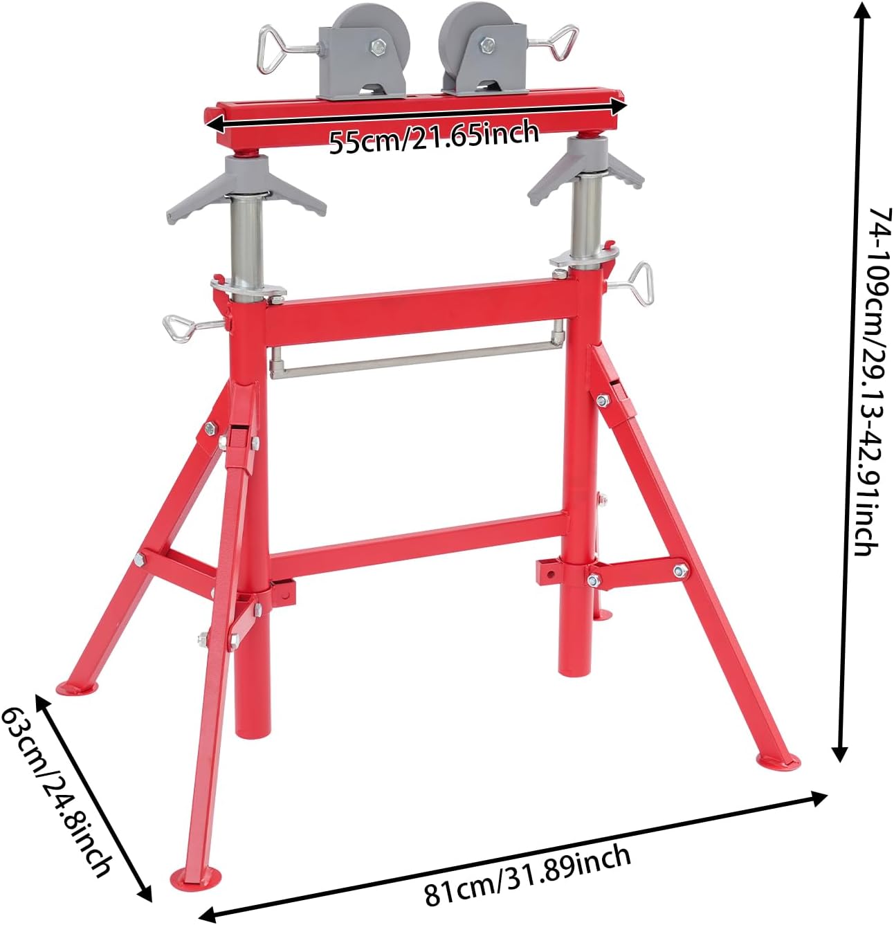 Pipe Stand with Roller, 2500LBS Capacity Heavy Duty Tube Pipe Roller Support, 29.13-42.91in Height Adjustable Pipe Support Stands for Welding & Fabrication, Metalworking