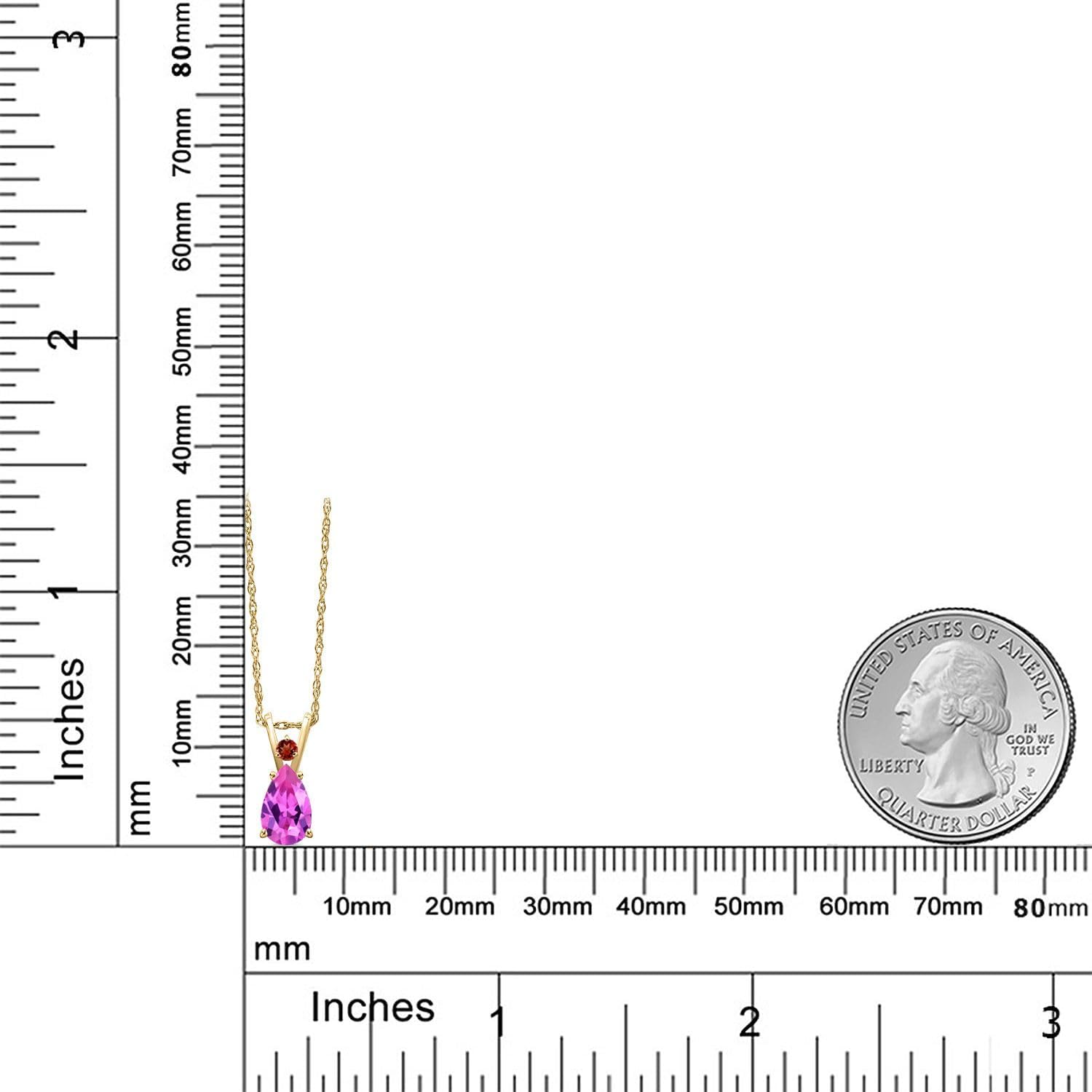 Gem Stone King 14K Yellow Gold Pink Created Sapphire and Red Garnet Pendant Necklace for Women | 1.02 Cttw | Gemstone September Birthstone | Pear Shape 8X5MM | With 18 Inch Chain - Image 6