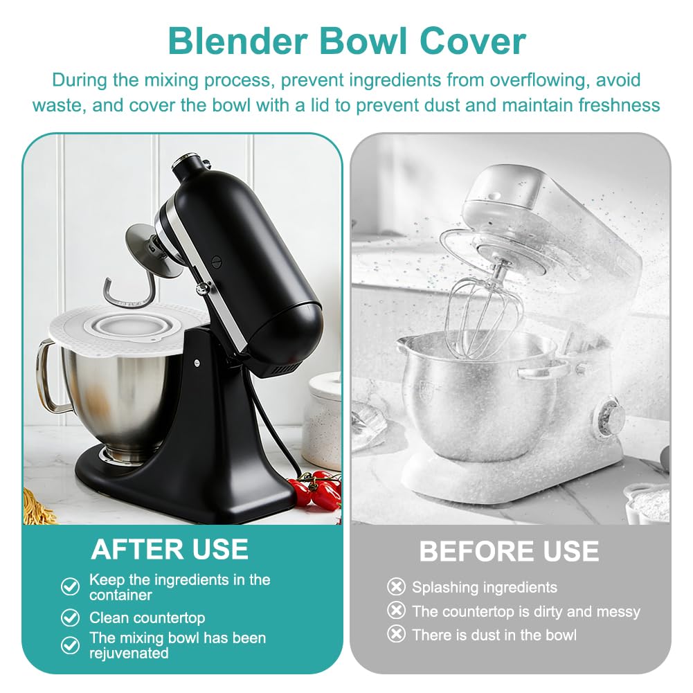 Silikonowa osłona misy do miksowania, kompatybilna z Kitchen-Aid 4,5-5 Quart, głowicą uchylną, mikserem stojącym, hermetyczna pokrywka o jakości spożywczej ze składaną małą miską (biała)