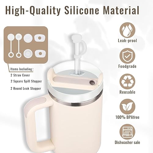 Miniatura 5 de Stanley Cup - Paquete de 6 tapones de silicona a prueba de derrames, compatibles con Stanley Cup 2.0 de 4030 onzas, tapón de popote con 2 tapas de