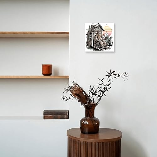 Miniatura 8 de 3dRose, Funny Cute Bigfoot Drinking Coffee at Vintage Mountain Cabin Abstract, 10x10 Wall Clock