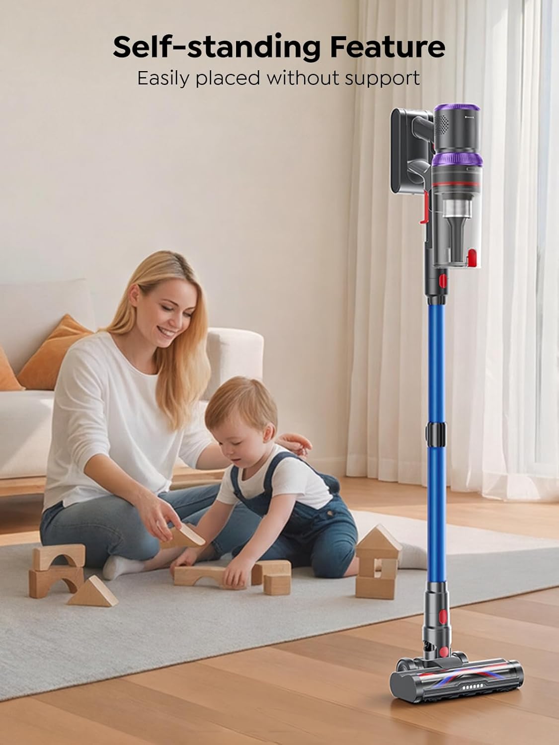 SMOTURE Cordless Vacuum Cleaner, 650W 55KPA 70 Mins Vacuum Cleaners for Home, Pet Brush & Sofa Brush, 3.3Ft Hose, Wall-Mount Charging, Stick Vacuum for Pet Hair/Sofa/Carpet/Hard Floor - Image 5