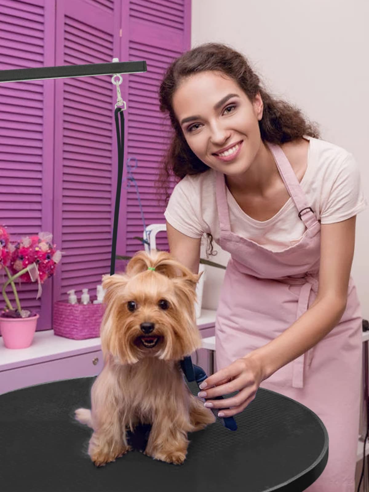 Kalolary Mesa de aseo para mascotas de 24 pulgadas con lazo, mesa de aseo para perros giratorios de 360 ° de altura ajustable para perros pequeños, estación de mesa de spa para mascotas en casa