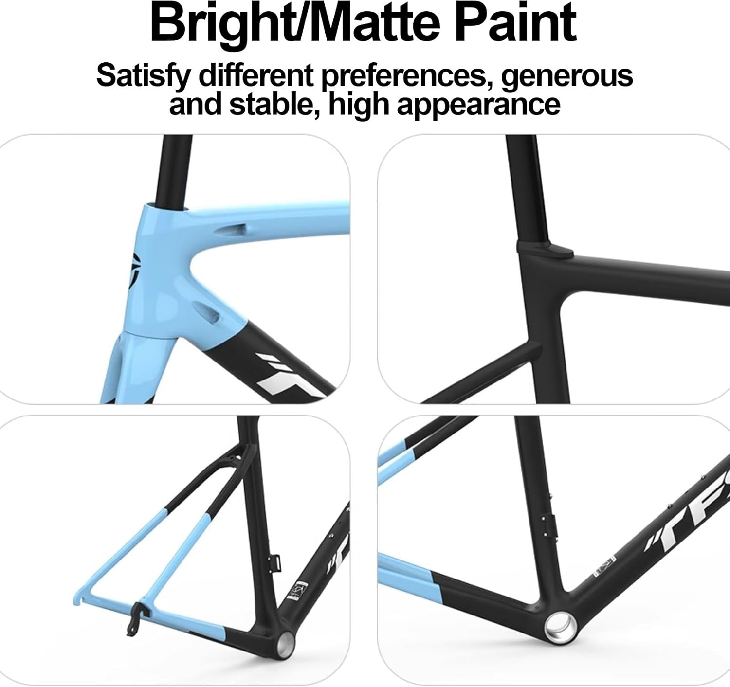 700C Road Bike Frameset 44cm 49cm 52cm 54cm 56cm 58cm Carbon Disc Brake Frame Thru-Axle Frame 100/130mm With Carbon Fiber Fork Internal Routing(Blue 2,52cm)