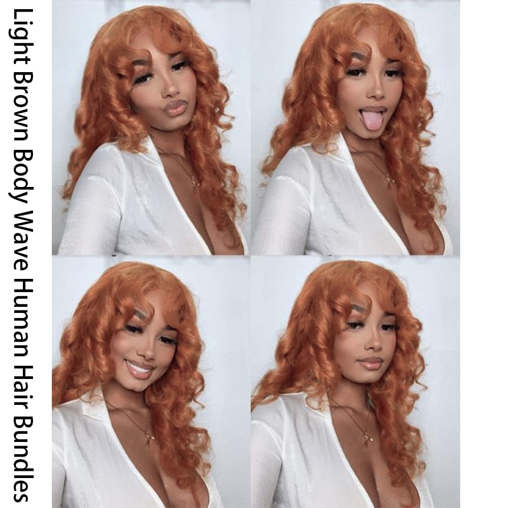 X-TRESS Auburn Brown Bundles Human Hair 1 Bundle #30 Brazilian Hair Bundles Light Chocolate Ginger Virgin Hair Body Wave Hair Weave Wavy Wholesale Hair（16inch，30#）