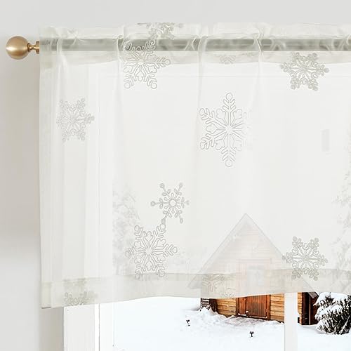 jinchan Cenefa transparente de copo de nieve de 16 pulgadas, cortina de gasa de nieve de Navidad para vacaciones de invierno, cortina corta para