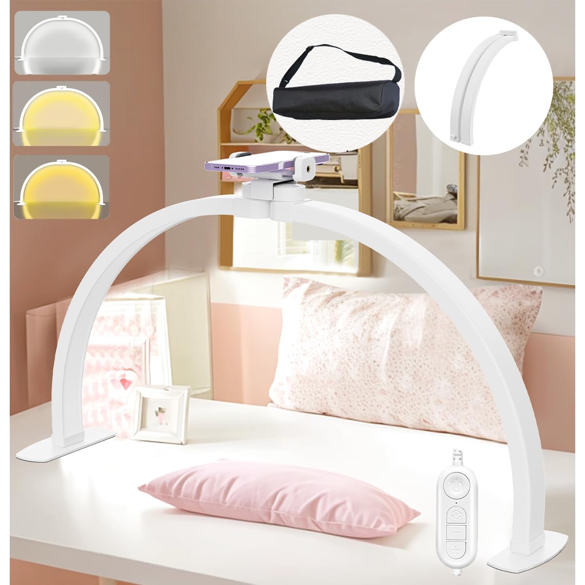 Mactrem Half Moon Light For Nail Desk,Foldable Nail Tech Lights Nail Lamp For