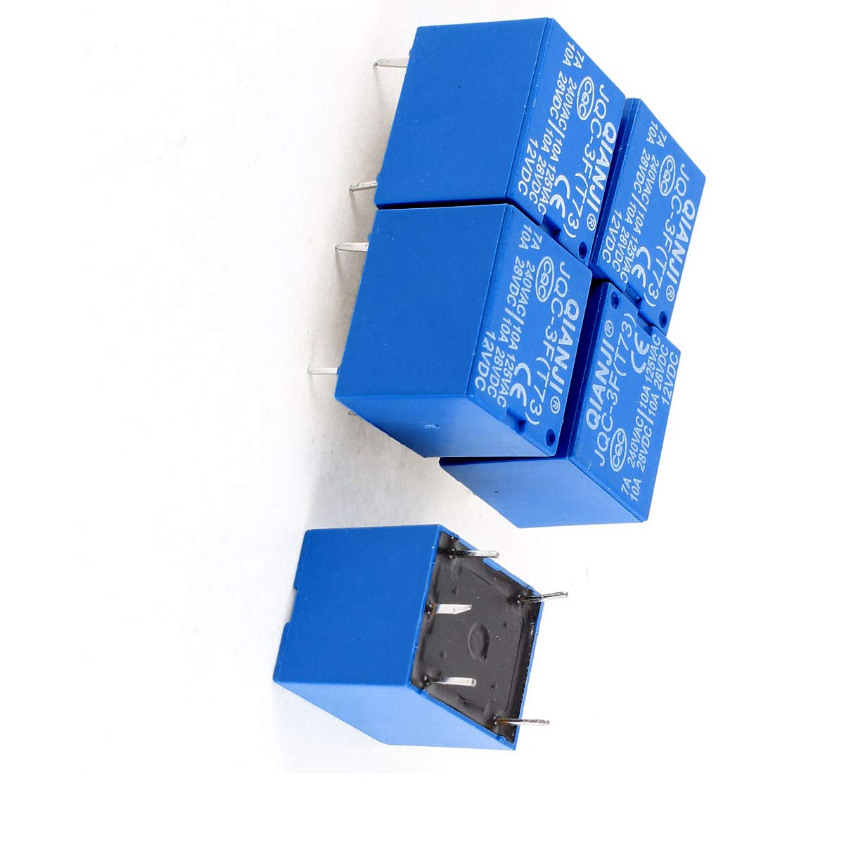 Aexit 5pcs Blue Relays PCB Mount DC 12V SPDT 5 Pin Mini Power Accessory Power Relay JQC-3F(T73)