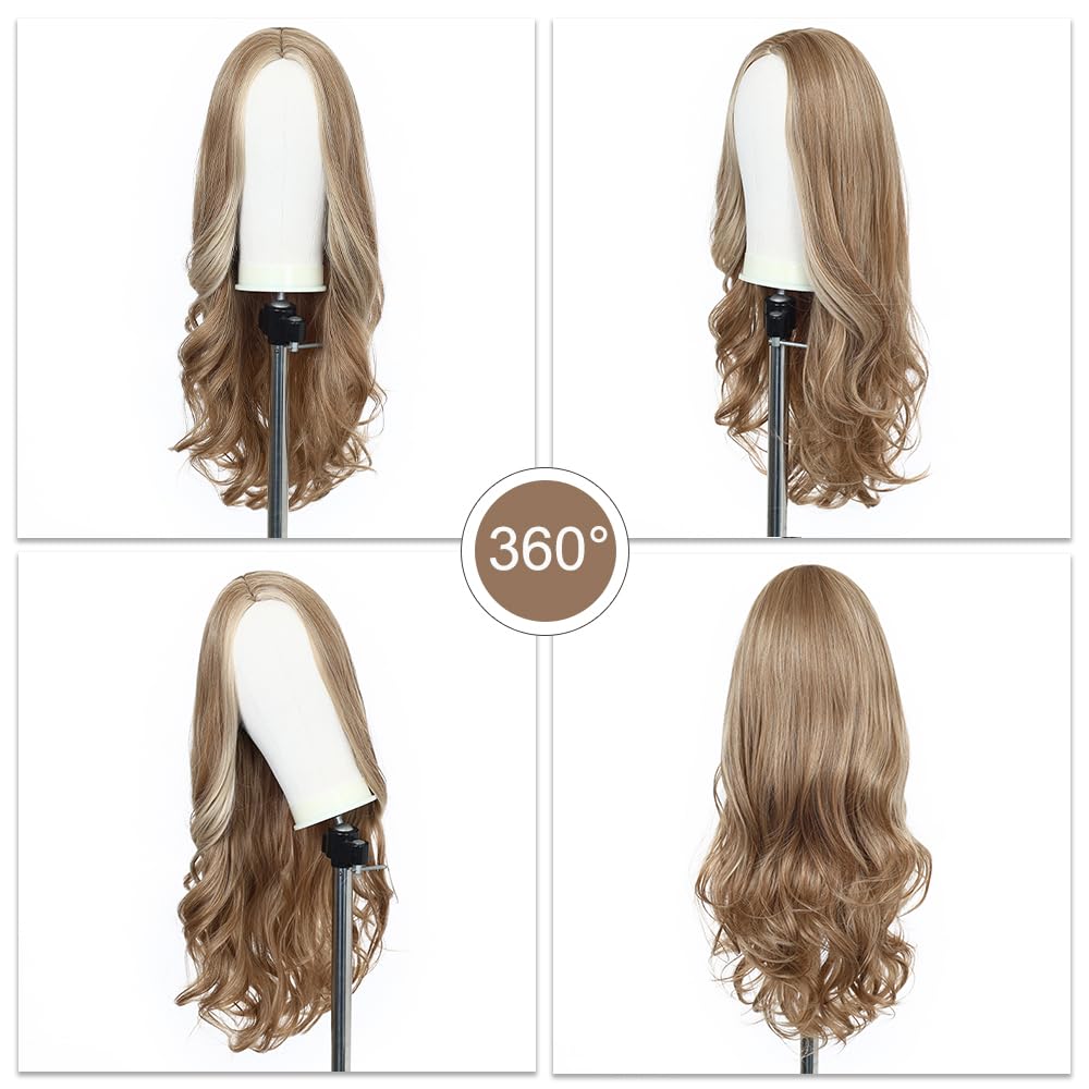 Esmee 24 Pouces Longs Cheveux Synthétiques Bouclés Perruques pour Femmes Raie Moyenne Blonde