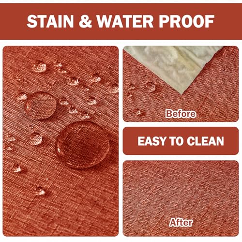 Image of AUSSPVOCT Textured Table Cloth Rectangle 60x104 Inch for Home Kitchen Decor | Terracotta Waterproof Spill-Proof Wipeable Fall Tablecloths Wrinkle Free Rectangular Dining Tables Cover