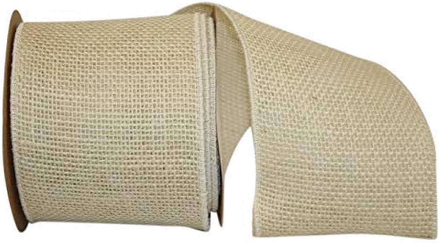 Reliant Ribbon Burlap Colored Wired Edge Ribbon, 4 Inch X 10 Yards, Ivory