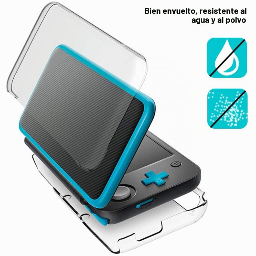 Funda rígido para Nintendo New 2DS XL con Protector de Pantalla, AFUNTA Case Dura y Transparente, con 4 Vidrio Templado Películas de protección para Pantalla Superior e Inferior