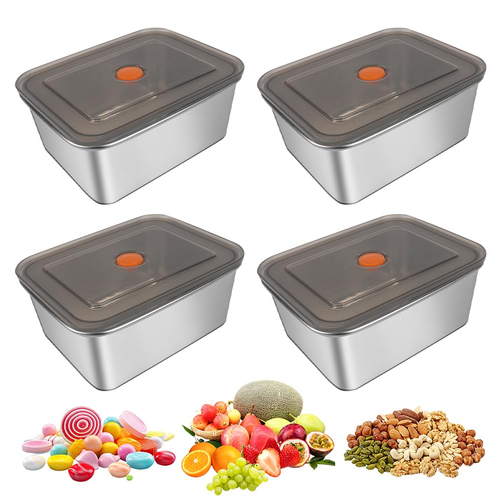 YANGUN 4Pcs Food Storage Containers with Lids, Meal Prep Containers Reusable, Food Containers, Stainless Steel Meal Box for Lunch Meal Prep Leftovers Fruits, Oven Freezer Dishwasher Safe