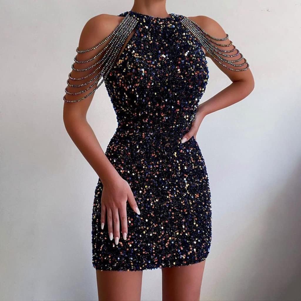 スパンコール装飾 ブラック ノースリーブドレス DRESCCO スパンコール