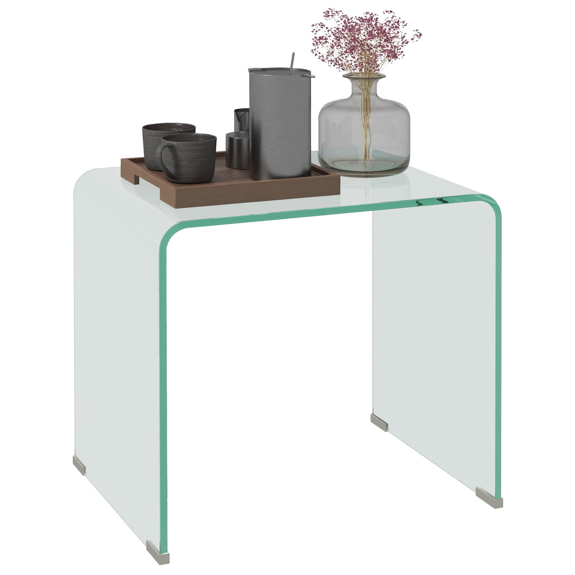 HOMCOM Tavolino da Caffè Moderno e Monoblocco con Piedini Antiscivolo, Tavolino in Vetro Temperato, 50x40x45 cm, Trasparente
