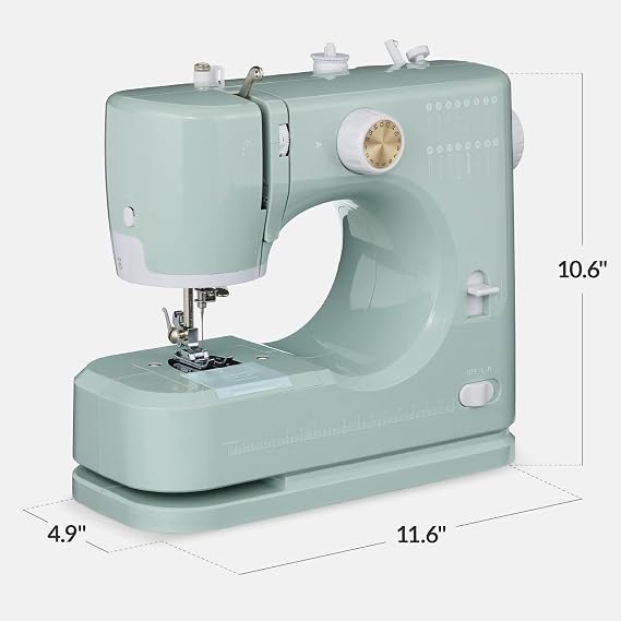 Best Choice Products Sewing Machine for Beginners, 55-Piece Kit, w/ 16 Built-in Stitch Patterns, Double Stitching, Foot Pedal, Storage Drawer, 6V - Sage/Gold