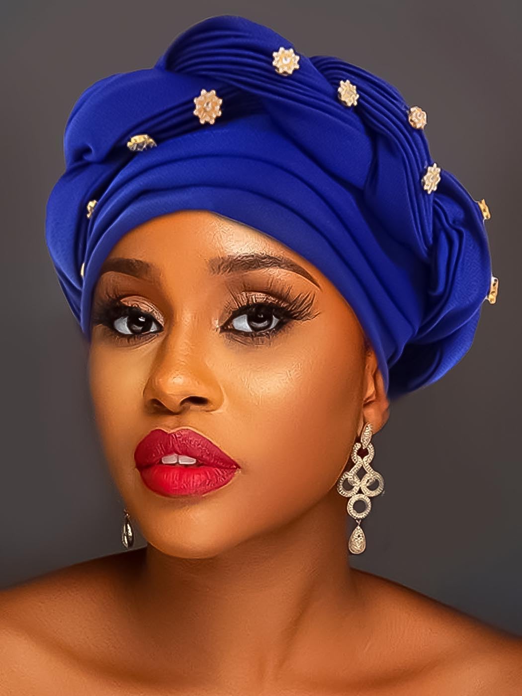 Woeoe Women African Turban Pre-Tied Twisted Beanie Cap Headwear Rhinestone Soft Stretchy Head Turbans - Image 4