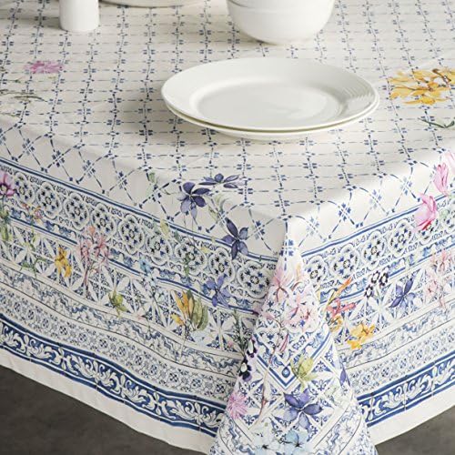 Maison d' Hermine Faience 100% Cotton Tablecloth Kitchen Dining Table Cloth for Rectangle Tables Farmhouse Tabletop Cover for Parties, Wedding Use Spring/Summer (140cm x 180cm)