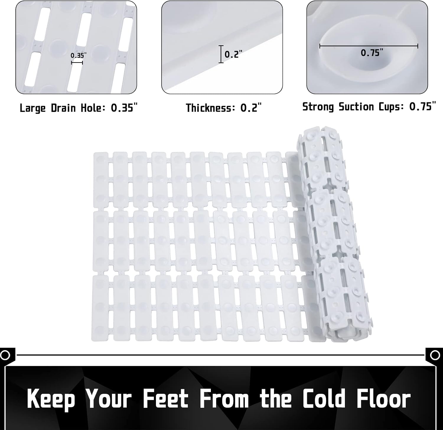 Yimobra Non Slip Bathtub Shower Mat, Extra Long Bath Mat for Tub with Drain Hole and Suction Cups, Soft on Feet, Easy to Cut, Machine Washable, Easy Dry, 35.5 x 15.5 Inch, White