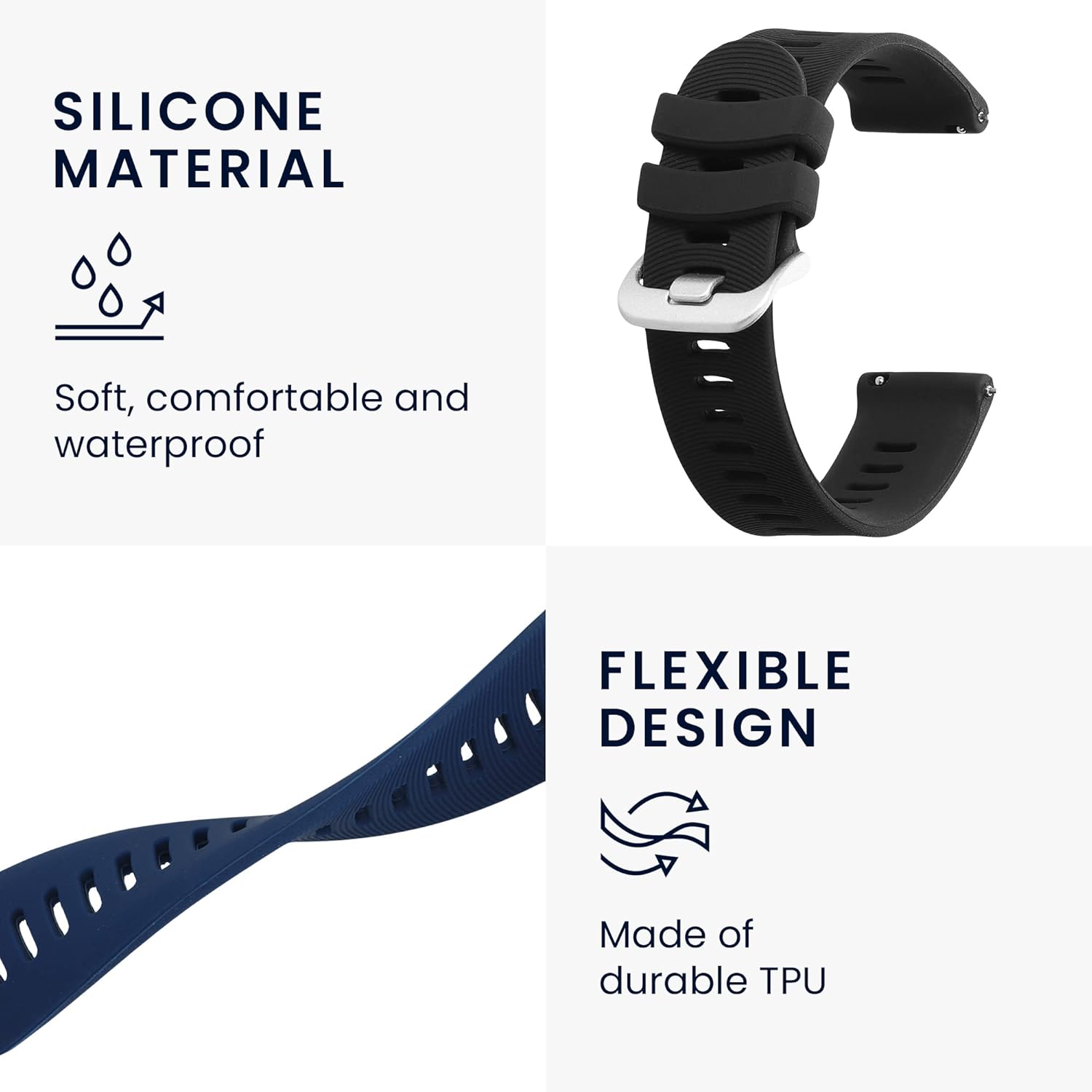 kwmobile Straps Compatible with Garmin Forerunner 245/245 Music Straps, 2x Replacement Silicone Watch Bands - Image 4