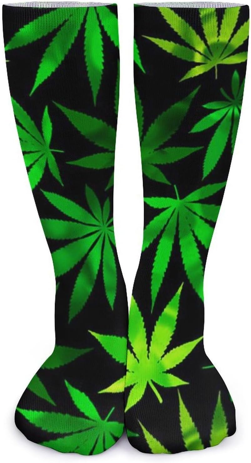Weed Leaf Knee High Socks Casual Long Stockings Over Calf Sock Tube for Women Men