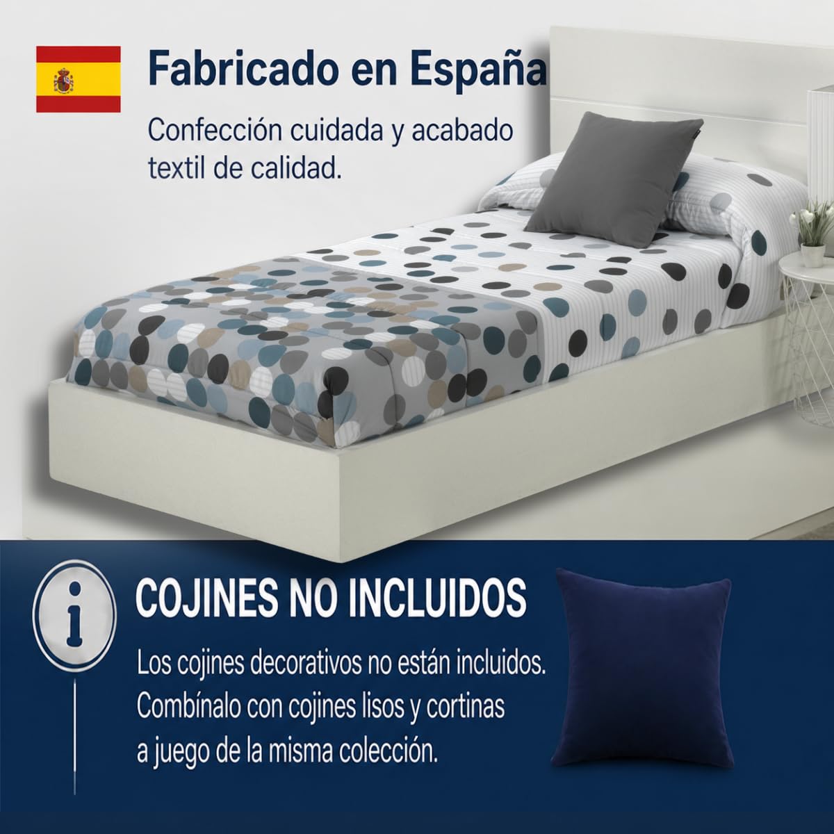Lanovenanube Edredón Ajustable Vilma Gris Cama 120, 100% Microfibra 250g | Tacto melocotón, ajuste al colchón y uso para épocas de frío. Largo 190/200 cm. Fabricado en España. No incluye cojines
