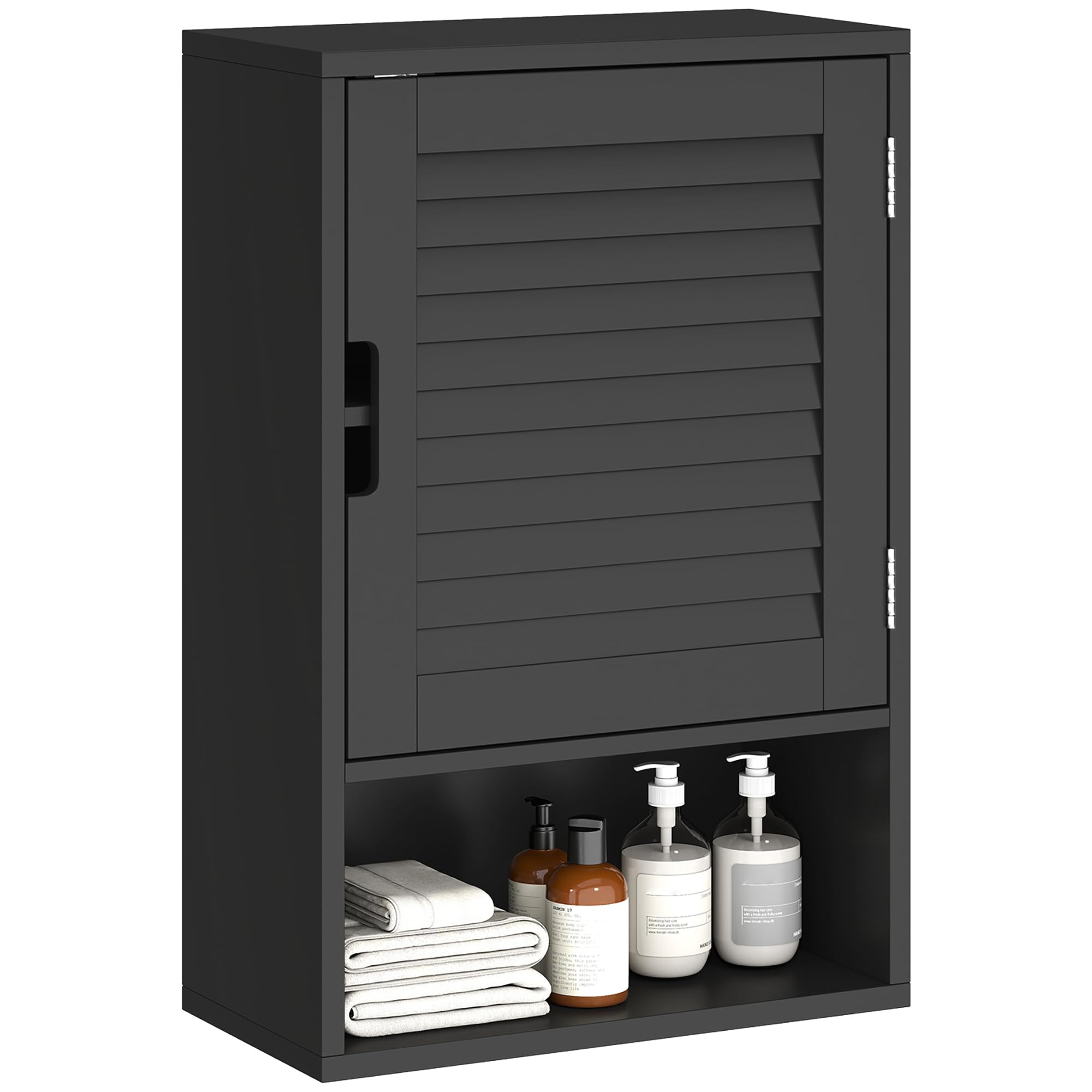 HOMCOM Bathroom Cabinet, Wall Mounted Storage Cabinet with Adjustable Shelves, Toilet Storage Cupboard for Bathroom, Living Room, 40 x 20 x 60 cm, Black