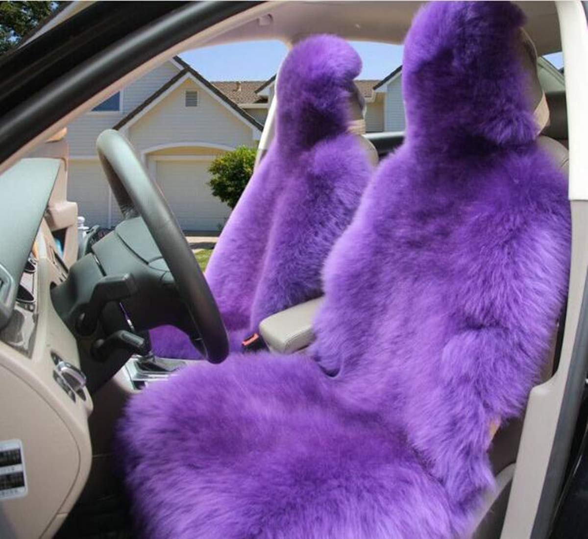 Inzoey Genuine Australian Sheepskin Car Seat Cover - Universal Fit, 3.5" Wool, Beige - Soft & Warm Winter Seat Cushion - View #8