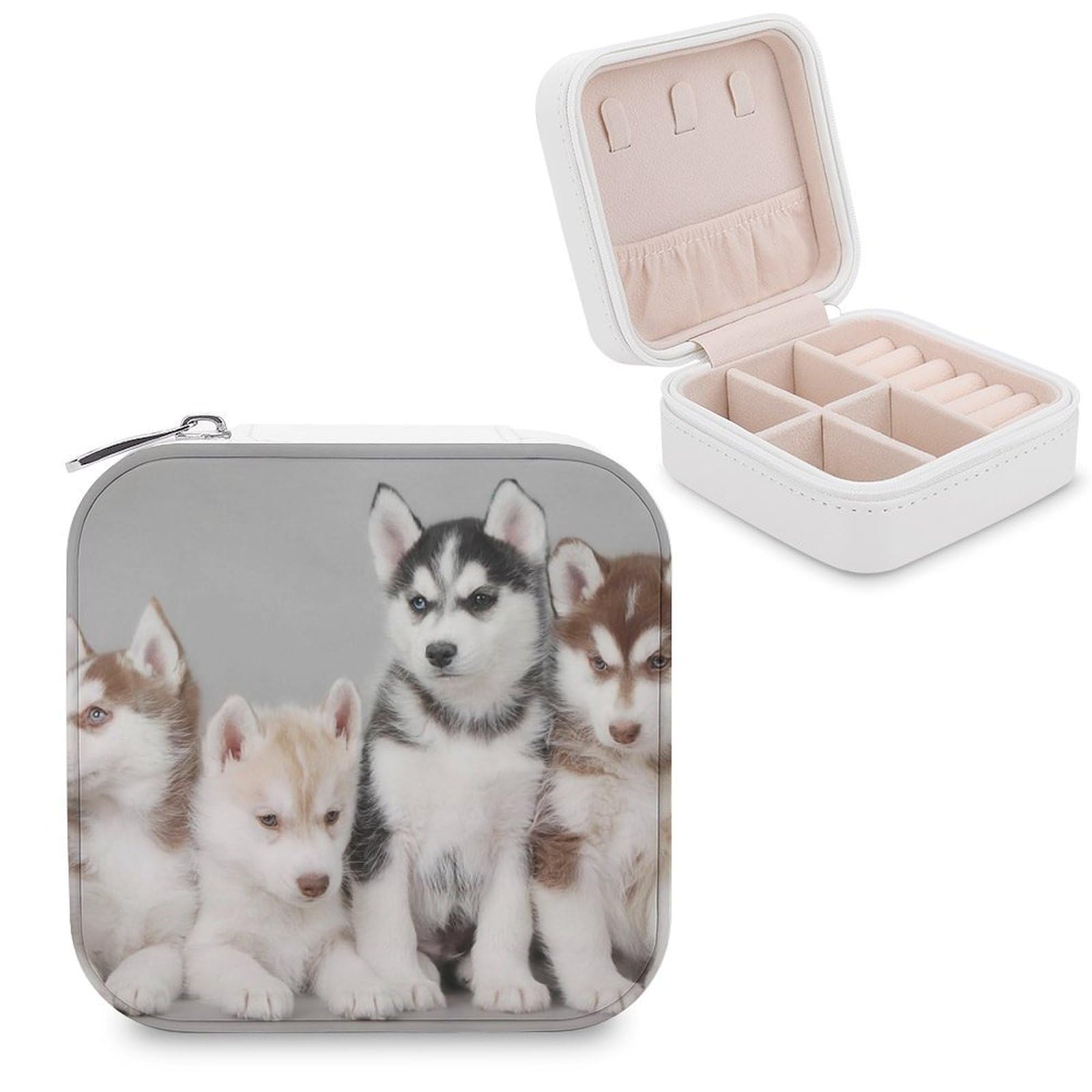 Boîte à bijoux Husky en cuir synthétique portable pour voyage