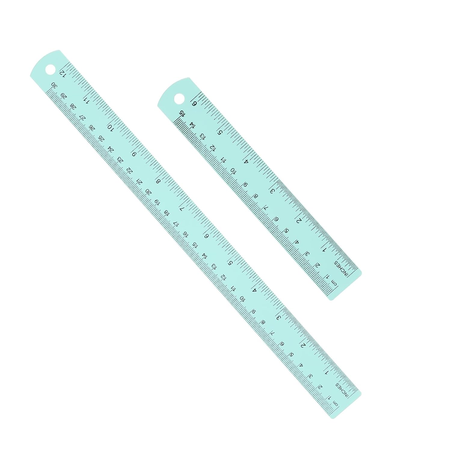 PATIKIL 15cm/30cm Metal Ruler, 2 Pack Aluminum Alloy Rulers with Centimeters, Millimeters, Inches and Conversion Table Straight Edge Ruler for Writing Machinist Drafting, Blue Green