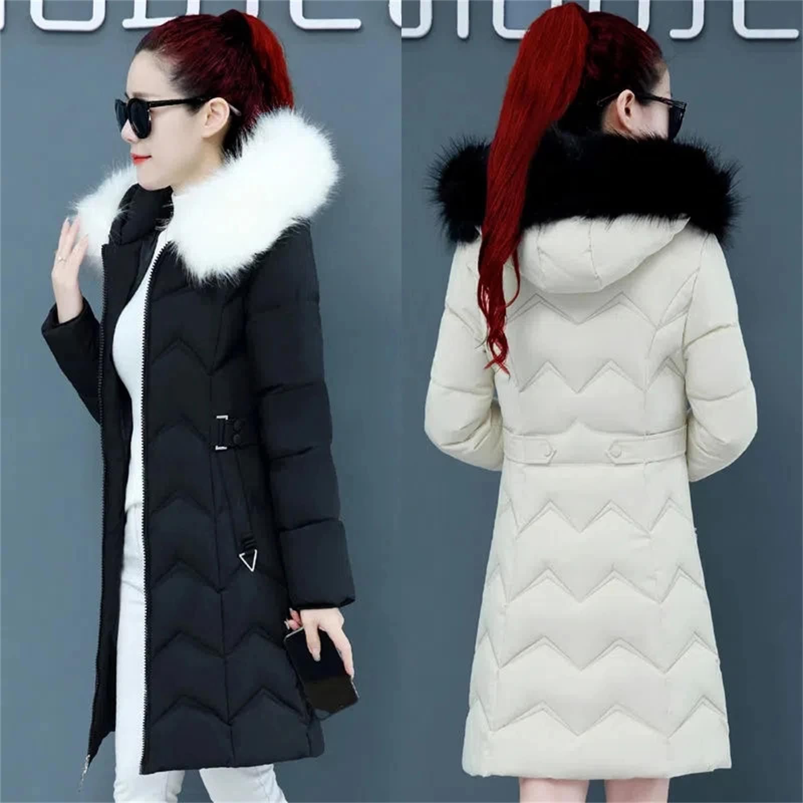 Piumino Con Cappuccio Con Collo In Pelliccia Sintetica, Vestibilità Slim E Alla Moda, Parka Invernale, Giacca In Cotone, Giacca A Vento Lunga Calda Come La Neve