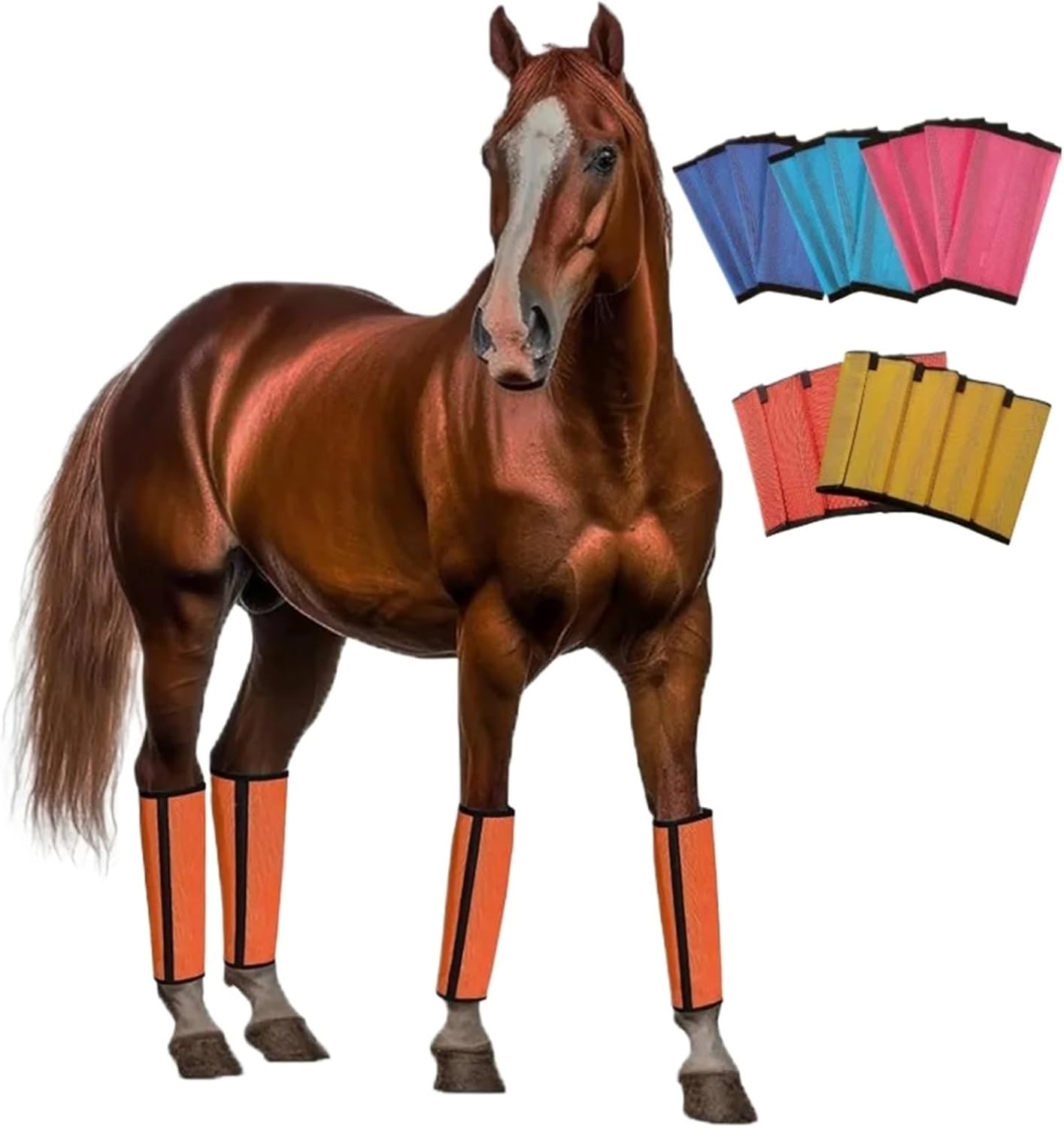 Horse Boots Leg Protectors 4Pcs Professional Horse Breathable Mesh Leg Wraps with Non-Slip Straps for Pasture & Stable Protection