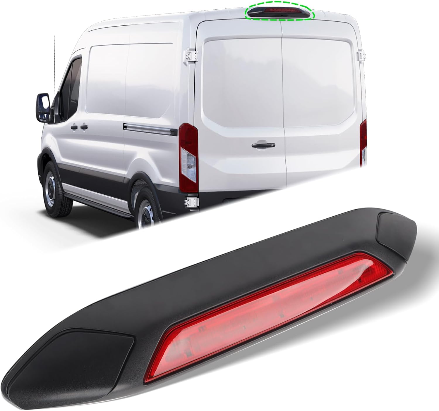 LED Third Light Center High Mount Brake Light w/Cover Compatible for 2018-2019 Ford Transit-150/250/350/350 HD JK4Z13A613AD JK4Z13A613AA JK4Z13A613AG