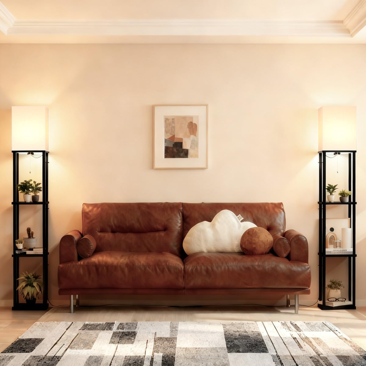 Floor Lamp with Shelves, Shelf Floor Lamp, Corner Lamp with Display Shelf for Living Room,Deco,Bedroom (Black)